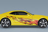 Fire flames vinyl Graphics on the side of yellow camaro